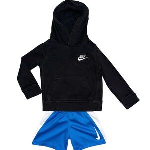 Nike Black Hoodie Sweatshirt & Blue & White Athletic Shorts Sizes 24M $ 2T